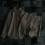 Mens Set Casual Solid Color Sunscreen Long Sleeved Shirt Shorts Summer Breathable Japanese Two-Piece Set Men's Clothing Unisex