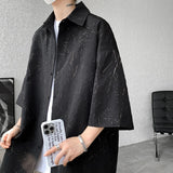 White/Black Men Shirt Texture Lapel Short Sleeve Korean Casual Shirts High Quality Streetwear Summer Leisure Men Clothing