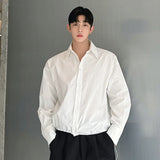 Korean Style Men's Shirts Casual Solid Color Long Sleeve Turn-down Collar Male Loose Tops Drawstring New Trend Spring