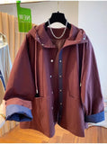 Classic High-end Hooded Windbreaker Women Spring Autumn Style 2025 New Loose Versatile Trendy Hooded Mid-length Jacket