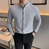 New Naples Business Men Shirts Luxury Textured Stand Collar Striped Long Sleeve Cardigan Leisure Premium Commuter Blouse M-3XL