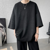 Harajuku Men's Glitter Tee Shirts Summer Short Sleeve Oversized Chic All-match T-Shirts Men Women Korean Daily Loose Tops