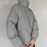 Men's Winter Harbor Wind Thickened Stand-up Collar Padded Jacket, Solid Color Leisure Loose Warm Zipper Cotton-padded Jacket