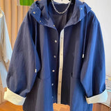 Classic High-end Hooded Windbreaker Women Spring Autumn Style 2025 New Loose Versatile Trendy Hooded Mid-length Jacket