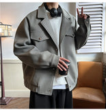 Winter Short Woolen Coat Men Warm Fashion Casual Thick Woolen Jacket Men Korean Loose Thicken Woolen Coat Mens Black Overcoat
