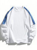 New Men Autumn Casual Fashion Teenager Pullover Top Color Contrast Round Neck Hoodies Male Long Sleeved Loose Sweatshirts Tops