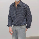 New Fashion Men's Clothing Light Luxury Casual Textured Plaid Shirts Business Leisure Contrast Color Long Sleeve Cardigan Tops