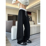 Men Spring Casual Sweatpants Elastic Waist Straight Wide Leg Joggers Plus Size Solid Color Minimalist Patchwork Comfort Pants