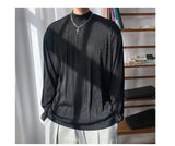 Long Sleeved T-shirt Men Casual Pleated T Shirt Men Japanese Streetwear Loose Ice Silk T Shirt Mens Stand Up Collar Tshirt