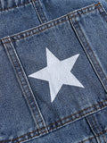 American Retro Star Splashing Print Denim Overalls Korean Style Fashion High-end Solid Color Jumpsuits Aesthetic All-match Chic