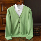 Autumn Winter V-neck Merino Wool Cardigan Men's Cashmere Knitwear Sweater Button Top Casual Basic Business Clothing Tops