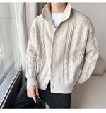 New Korean Style Jacquard Men Cardigan Jackets Fashion Luxury Knitted Button-down  Long Sleeve Sweater Coat Winter Warm Knitwear