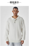 New British Retro Men Polo Neck Sweater Light Luxury Knit Loose Long Sleeve Pullover Casual Solid Color Premium Knitwear M-3XL