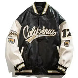 PU Leather Varsity Bomber Jacket Embroidery Pilot Baseball Jacket Men Hip-Hop Streetwear Women New Harajuku Loose Coats