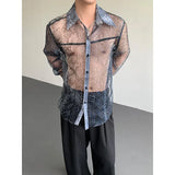 Summer Long Sleeved Shirt Men Fashion Society Mens Dress Shirt Korean Loose Thin Casual Shirt Mens Transparent Shirts M-2XL