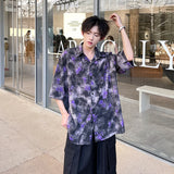 Summer Floral Printing Short Sleeve Shirts Men Fashion Casual Loose Shirt Korean Street Style Ice Silk Cool Blouse Mens Shirt