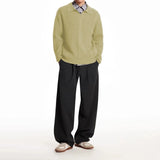 New American Retro Men Polo Sweater Luxury Trendy Jacquarded V Neck Knit Solid Color Pullover Leisure Loose Long Sleeve Knitwear
