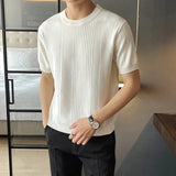 Summer Casual Mens Short Sleeve T-shirts Stretch Slim Fit Crew Neck Pullover Top For Men Fashion Ribbed Solid Color T Shirt