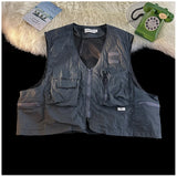 American Outdoor Multi-function Short Vest Jacket Basic Commuting Versatile Vest Cityboy Workwear Waistcoat Aesthetic Urban Chic