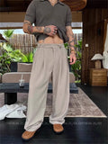 New Retro Fashion Men Suit Pants Light Luxury Draped Baggy Belt Button-down Solid Color Straight Trousers Elegant Dress Pants