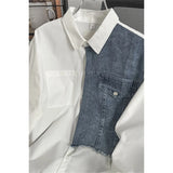 Japanese High-end Denim Jacket Spliced Long-sleeved Shirt Men's Niche Design Sense High Street Couple Loose Casual White Shirt