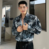 Male Shirt New Chinese Style Ink Painting Printing Turn-down Collar Contrast Color Men's Long Sleeve Shirts Casual
