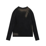 High Street Paint Graffiti Old Slim Fit Knitted T-shirt Ins Lazy Style Knitted Sweater New Fashion Tops Pullover
