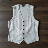 Simple Vintage Vest Summer Retro Men's Button Waistcoat Vest Grey Stylish Slim Casual Cotton Linen High-end Sleeveless Blazer