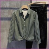 Spring and Autumn New Trendy Small Embroidered Inch Clothes Slim Lapel Long Sleeve Tops Men Vertical Striped Casual Shirt
