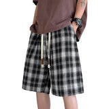 Summer Shorts For Men Fashion Retro Casual Shorts Mens Japanese Streetwear Loose Plaid Shorts Man Shorts Large Size 4XL