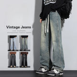 4 Colors Men's Vintage Bootcut Jeans Baggy Straight Elastic Waist Denim Trousers Fashion Korean High Street Casual Pants Male