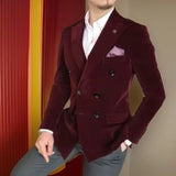 Velvet Smoking Men Suit Jacket for Men 1 Piece Slim Fit Double Breasted Wedding Groom Tuxedo Blazer Ready to Ship