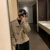 Spring and Autumn Tooling Jacket Men's Korean Style Trendy Fake Two-piece Japanese Retro Casual Jacket Coat Bomber Jackets