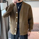 Men Cardigan Fashion Luxury Knitted Sweater Coats Trendy Japanese Retro V Neck Long Sleeve Jacket Casual Stylish Knitwear M-3XL