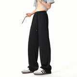 Summer Casual Pants Men Fashion Brown Straight Pants Men Streetwear Hip-hop Loose Ice Silk Trousers Mens Pleated Pants
