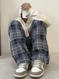 Autumn street retro checkered straight leg pants for men and women, American loose simple casual hip-hop trendy wide leg pants