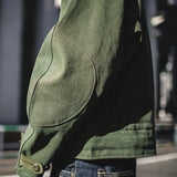 Army Green Retro bomber Jackets Misplaced Oblique Buckle Swedish Motorcycle Men's Cotton Autumn Winter Coat