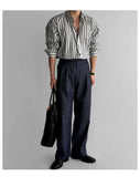 New Naples Business Men Shirts Light Luxury Textured Lapel Striped Long Sleeve Cardigan Leisure Premium Commuter Blouse M-2XL