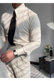 New Italy Business Men Shirts Light Luxury Textured Peaked Lapel Striped Long Sleeve Cardigan Leisure High Quality Blouse M-2XL