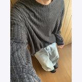 Autumn Long Sleeved T-shirt Men Oversized Retro Striped T Shirt Men Streetwear Korean Loose Round Neck T Shirt Mens Top M-3XL