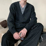 Men's Color-blocking Patchwork V-neck Sweater Light Luxury Knitted Long Sleeve Pullover Autumn Korean Trendy Male Clothing M-2XL