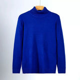 New Korean Fashion Men Sweater Light Luxury Trendy Turtleneck Knit Solid Color Pullover Leisure Retro Long Sleeve Basic Knitwear