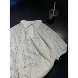 Summer Short Sleeved T-shirt Men Fashion Casual Beige Lapel T Shirt Streetwear Korean Loose Hollow Out T Shirt Mens Polo Shirt