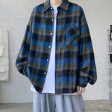 Long Sleeve Plaid Shirts Men Autumn Casual Loose Harajuku Vintage High Street Daily All-match Gentleman Camisa Plus Size 5XL-M