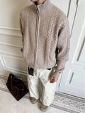 New Japanese Retro Men Cardigan Jacket Winter Light Luxury Trendy Turtleneck Knit Zip-up Long Sleeve Sweater Coat Premium Outfit