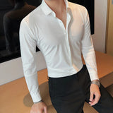 High Elastic Men Shirts Long Sleeve New Anti-wrinkle Soft Solid Color Casual Slim Fit Formal Dress Camisas Top Men Clothing