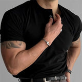 Spring Summer Casual Henley Shirts Mens Vintage Solid Color Buttoned O Neck Tees Men Stylish Slim Fit Short Sleeve T-shirt
