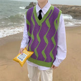 Wool Men Vest Luxury Golf Sweater Brand Patchwork New Spring Clothing Streetwear Fashion Casual Women Knitted Vest Sweater