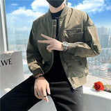 Autumn KPOP Fashion Style Harajuku Slim Fit Tops Loose All Match Casual Outerwear Stand Collar Pockets Zipper Long Sleeve Jacket