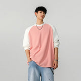 Spring Long Sleeved T-shirt Men Fashion Casual Round Neck T-shirt Men Streetwear Korean Loose Pleated T Shirt Mens Top M-3XL